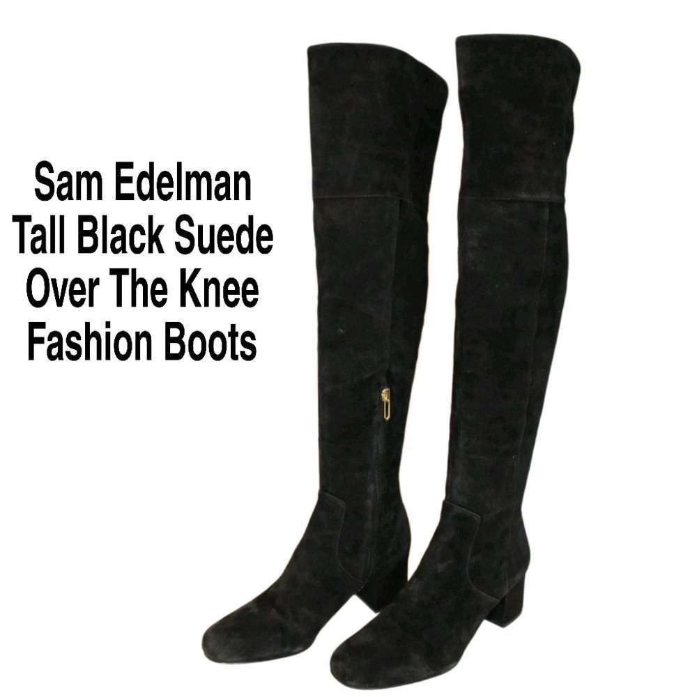 Flash Sale Sam Edelman Tall Black Suede OTK Over The Knee Elina Boots 7.5 - Picture 2 of 7